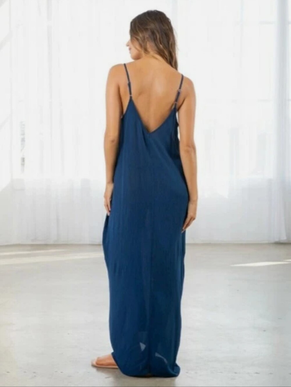Love Stitch Mila Cocoon Maxi Dress Pacific Blue Size S/M Pockets - Picture 4 of 7